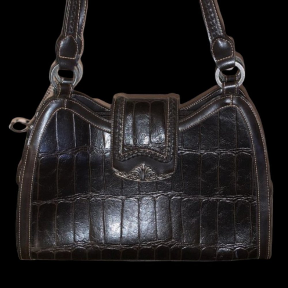 BUENO BROWN & SILVER CROC EMBOSSED SHOULDER BAG